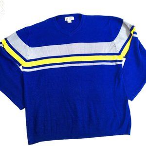 Badge Varsity V Neck Blue Yellow Long Sleeve Sweater